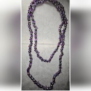Vintage Purple Amethyst Chip and Black Pearl Strand Necklace